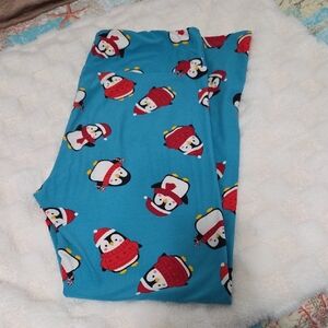 TC Lularoe Christmas Leggings - Blue with Penguin Print